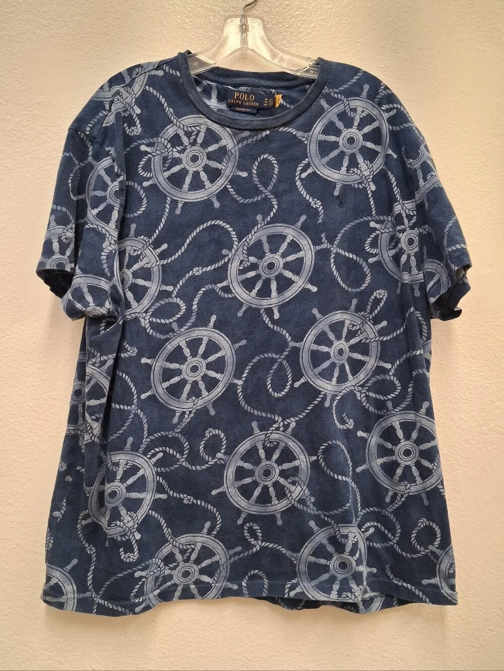 Polo Ralph Lauren Shirt Mens XL Nautical Ship Wheel Rope Print Classic Fit Tee